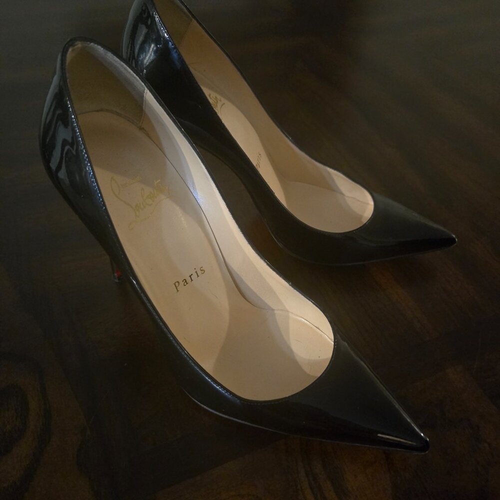 Christian Louboutin Decollete Size 36 100mm Black Patent Heels - Picture 2 of 6